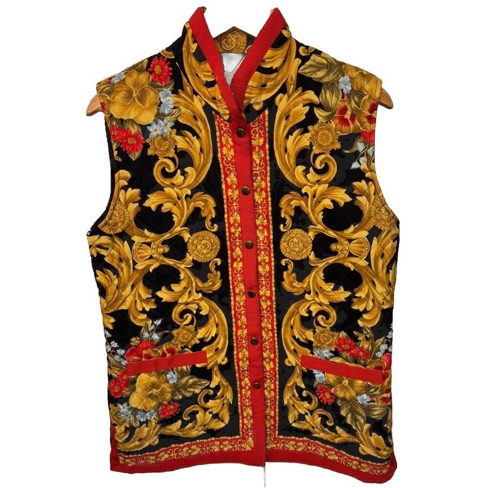 Vittorio Black Silk Vest S Quilted Lined NEW Italy Pockets Sleeveless Snaps Slit